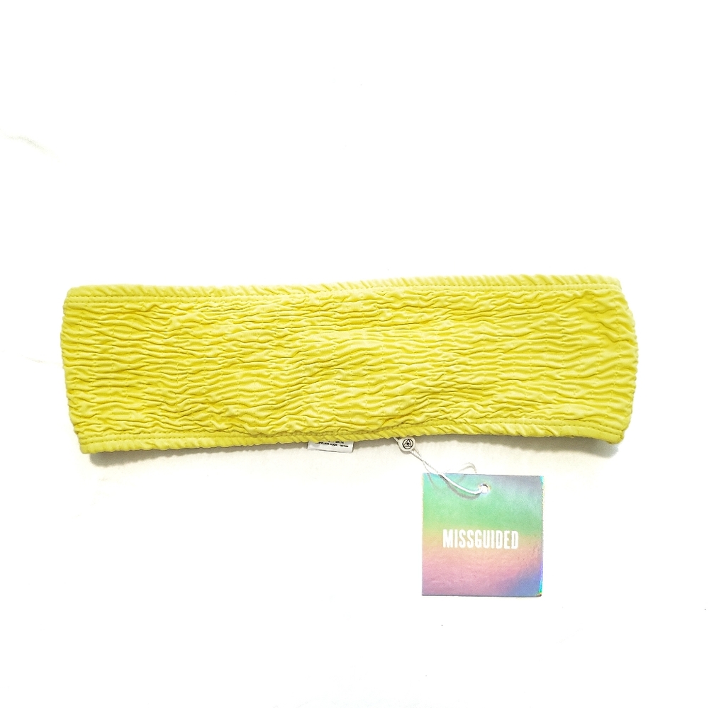 Missguided Yellow Crinkle Bandeau Bikini Top size 4